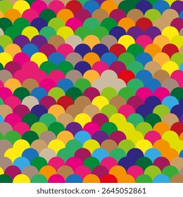 Colorful scale pattern. Rainbow texture tiles. Overlapping semicircle shape. Vector vibrant design.