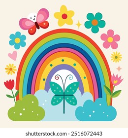 Colorful Scandinavian rainbows and butterflies for baby shower children's party