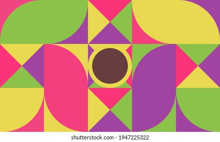 Colorful Scandinavian-style geometric design using curved and angular shapes. Perfect for textile print,poster,banner, template,packaging,or contemporary branding.