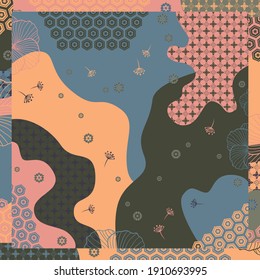 Farbiges Schal-Muster mit Blumen und ethnischen Ornamenten. Design-Motiv von Hijab