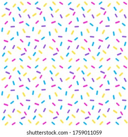 Farbige Streuung streut Muster-Design auf weißem Hintergrund. Vektor-nahtloses Muster für Textil-, Mode-, Verpackungs- und Papiermuster
