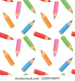 Patrón de lápices dispersos de colores, ideal para la escuela y temas de arte.