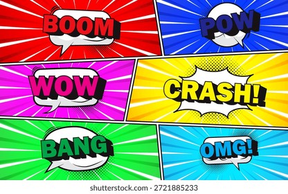 Fundo cômico de cena colorido com expressão de balão de fala 