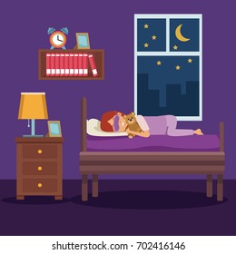 colorful scene girl sleep with mask and in bedroom