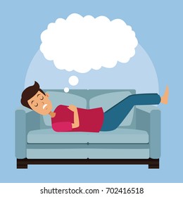 colorful scene guy sleep with in sofa with cloud callout