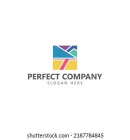 Colorful scenery vector logo within a square. Logo for company, brand, industry, office, personal branding, and organization.