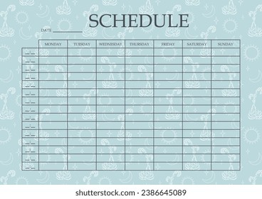 Colorful schedule minimalist planner page design. Desert cacti mystic template.