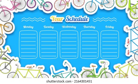 Colorful Schedule Template with Doodle Bikes Frame