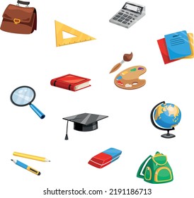 Colorful school accessories elements set