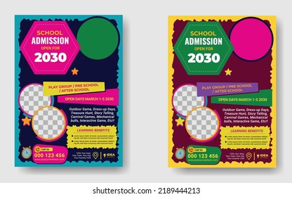 Colorful school admission flyer template design. Kids school design for poster, and banner. Education flyer vector template.