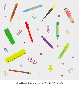 Colorful school background. School education. Thin line school icons collection. EPS 10.