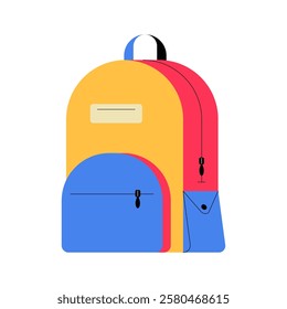 Colorful School Backpack In Flat Vector Illustration Symbolizing Education, School Supplies, And Student Essentials, Isolated On White Background