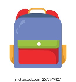 Colorful school backpack vector illustration, school bag clip art, school backpacks flat icon design illustration, isolated on white background