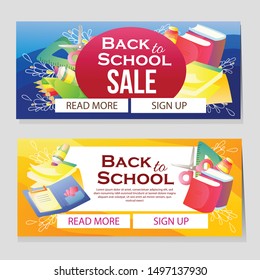 colorful school banner with school stationary vector illustration