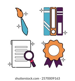 Colorful School Boldline Icons in Fill Style
