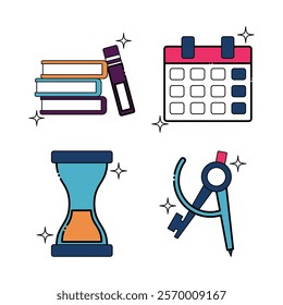 Colorful School Boldline Icons in Fill Style