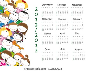 Colorful school calendar on new year school from 2012 to 2013 year
