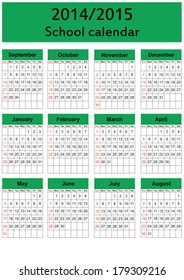 Colorful school calendar on new year school from 2014 to 2015 year