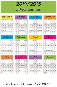 Colorful school calendar on new year school from 2014 to 2015 year