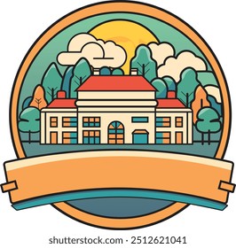 Colorful School Emblem with Nature Background	
