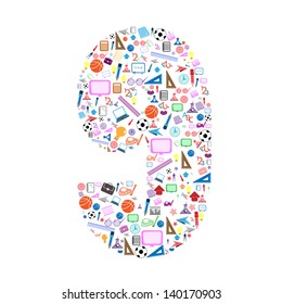 colorful school number background with media icons