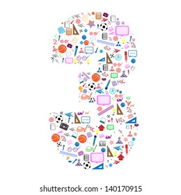 colorful school number background with media icons