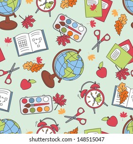Colorful  school  pattern. Seamless pattern with school supplies. Vector