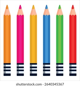 Colorful school pencils in vector set, isolated on white. Great for back to school, art supplies, and learning visuals.