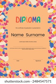 Colorful school and preschool diploma certificate for kids and children in kindergarten or primary grades