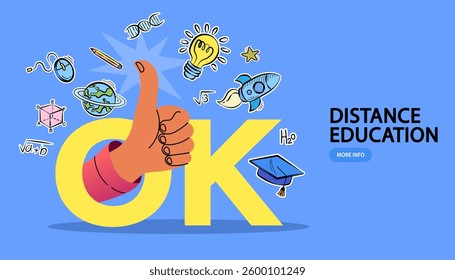 Colorful school and preschool diploma certificate for kids and children in kindergarten or primary grades with doodle elements on blue background. trendy school poster. Back to school. study concept.