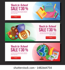 colorful school sale banner web set school object vector illustration