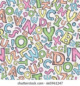 Colorful school seamless pattern for children. Letter wallpaper. 