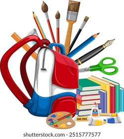 Colorful school supplies and books illustration