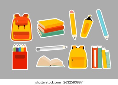 Colorful School Supplies Clipart Set – Stationery and Education Elements