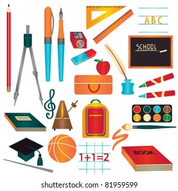 Colorful school supplies design element set