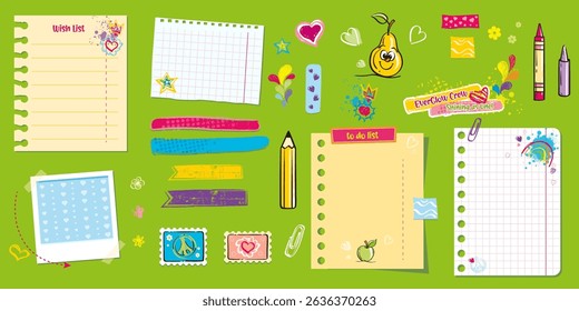 Colorful School Supplies and Note Templates