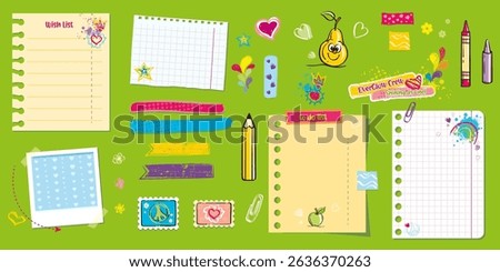 Colorful School Supplies and Note Templates