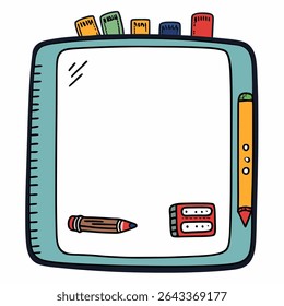 Colorful School Supplies on a Light Blue frame for Education Purposes, Back to School concept