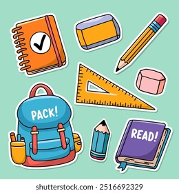 Colorful School Supplies Sticker Collection