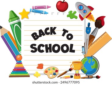 Colorful school supplies surrounding a notebook