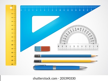 Colorful school supplies, vector illustration