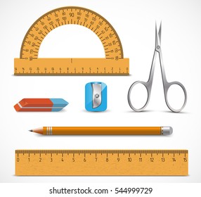Colorful school supplies. Vector illustration