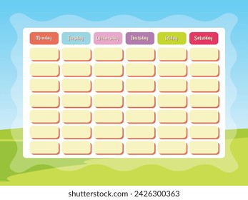 Colorful school timetable for kids. School timetable for children. Vector illustration