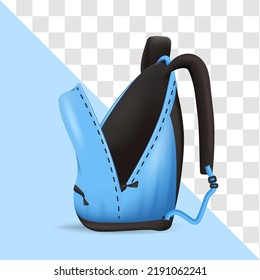 Colorful Schoolbag With School Supplies. 3d Open Backpack With Zippers Isolated On White Background. Vector Illustration. Eps 10.