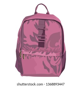 Colorful schoolbag with school supplies. Backpack with zippers isolated on white background. Vector illustration.