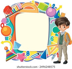 Colorful school-themed frame with a student