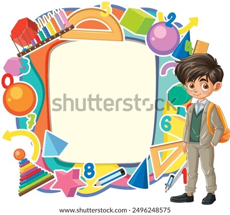 Colorful school-themed frame with a student