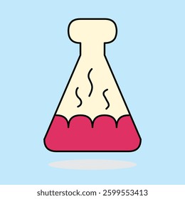 Colorful Science Flask with Red Liquid on Blue Background