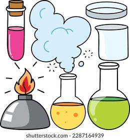 Farbige Wissenschaftsobjekte und Symbole Vektorgrafik-Set
