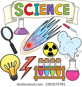 Colorful Science Objects and Icons Vector Set illustration